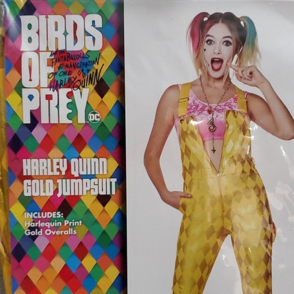 Harley quinn gold jumpsuit halloween costume adult size x-small and small